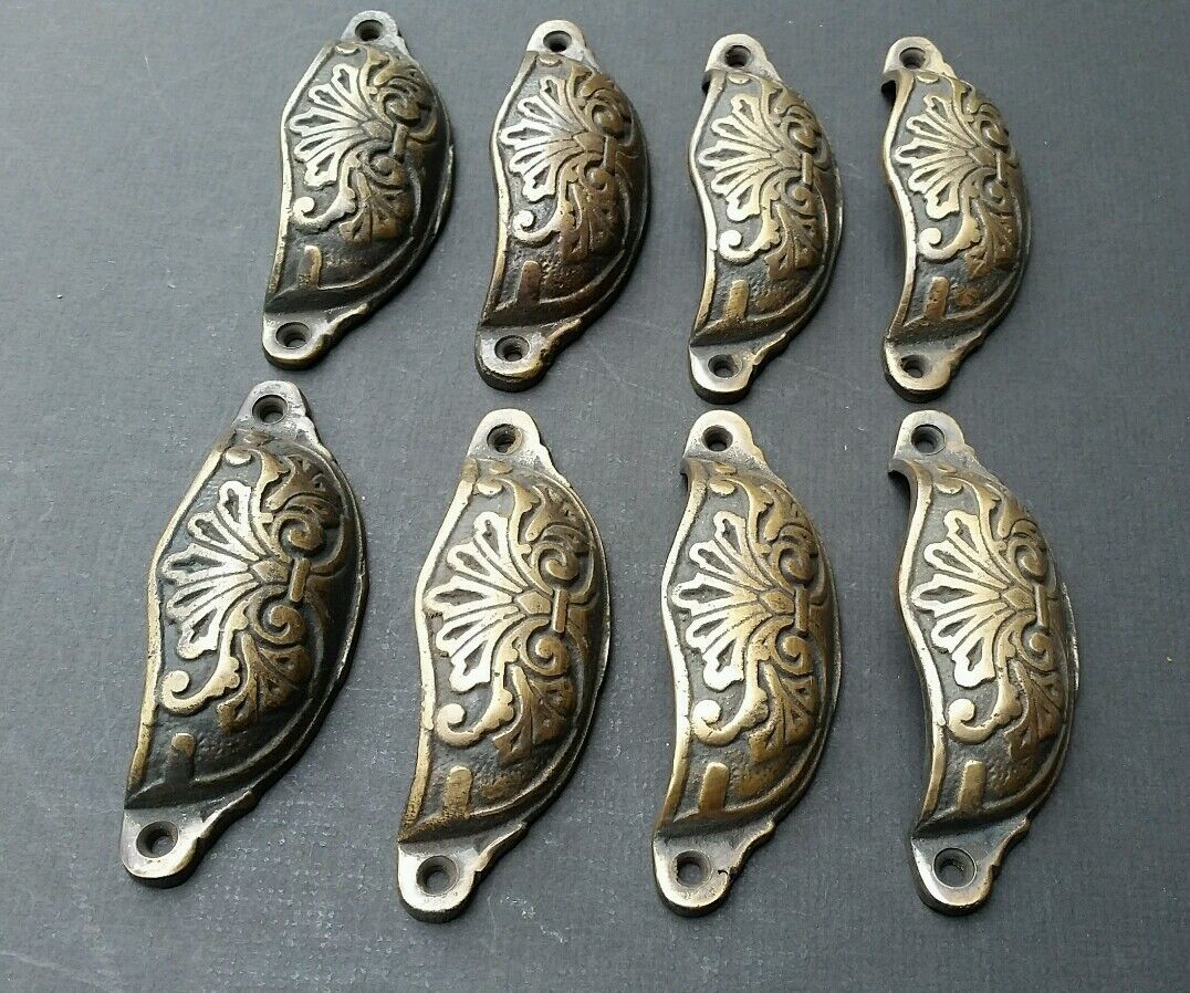 10 Apothecary Drawer Cup Bin Pull Handles 3-1/2"c. Antique Vict. Style Brass #A1