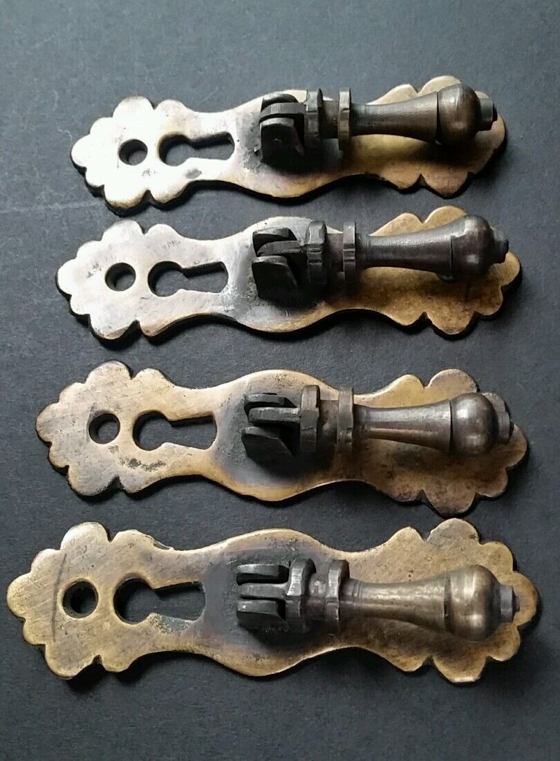4 Ornate teardrop pendant Brass Handles drawer pulls with key hole 3-3/4"l. #H1