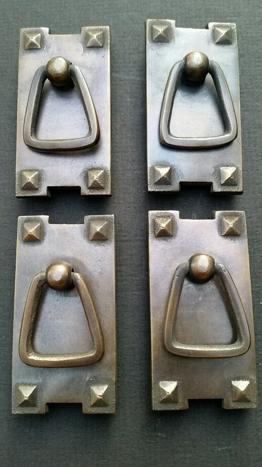 4 Mission Stickley antique style brass vertical ring handles pulls 2 1/2" #H25