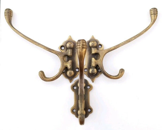 2 Old Style Solid Brass Double Wall Mount 180° Swivel Coat Hat Towel Hooks #C24