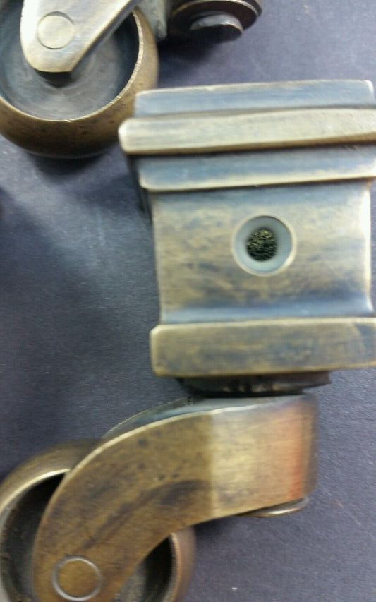 4 Vintage Style SOLID BRASS Strong Swivel Caster Wheels Brass Square Leg Cap #W1
