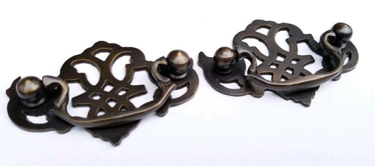 2 Solid Brass American Chippendale BAT WING Drawer Pulls handles Vtg Style #Z3