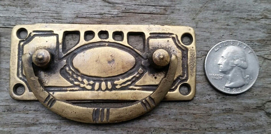 4 x Arts and Crafts antique style brass handles pulls hardware  3-1/8"w #H33