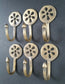 6 x Brass Antique Style Small Single Coat Hooks Floral Daisy Ornate 2-3/8"l. #C5