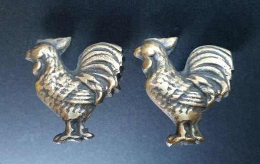 2 Rooster,Chicken Cabinet Drawer Door Knobs Pulls Solid Brass, Country #K13