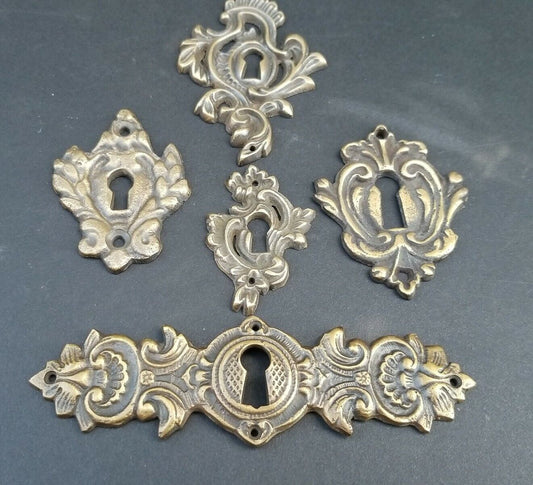 5 Various Antique Style Escutcheon Key Hole Covers Ornate 1-4" Solid Brass #E24