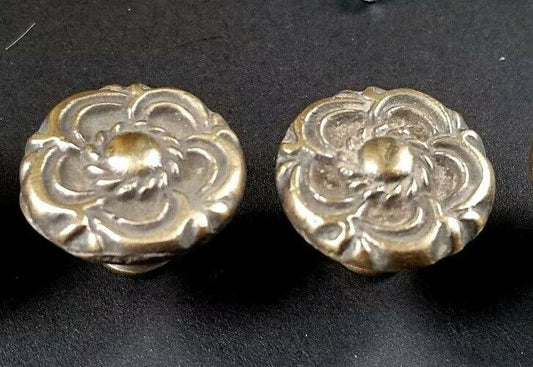 2 Antique Vintage Style French Provincial Brass Floral Knobs Pulls Handles #K19