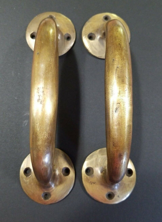 2 Heavy Ant. Style Solid Brass Lg Gate Cabinet Trunk Chest Door Handles 7" #P23