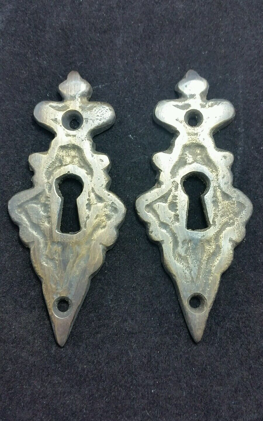 2 vintage antique eschutcheons ornate  size 3 3/8" tall jewelry component #E2