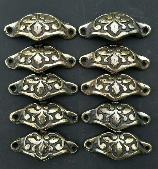 10x Antique style Brass Apothecary POLISHED Drawer Bin Pull Handles 2-3/8"c #A3