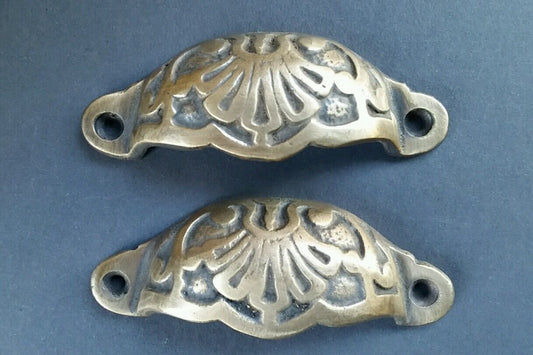 1 x Apothecary Drawer Cup Bin Pulls Brass Handles Ant. Victorian Style 3"c.  #A2
