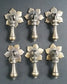 6 Antique Tear Drop Pendant Brass Handle Pulls w. screws Floral Back 2-1/2"l #H4