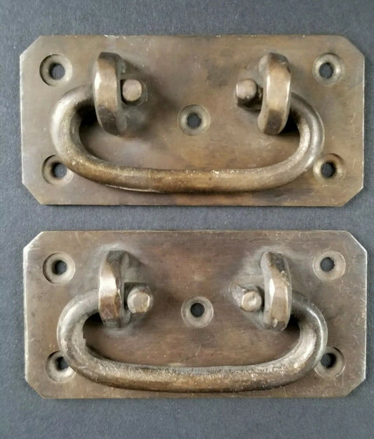 Set of 2 Antique Style TRUNK PULL Drop Handle Trap Door Toolbox 3-1/4" wide #P12