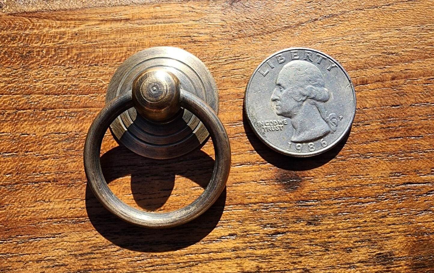 2 x  Rustic Antique Style Brass Round Ring Pull Handles 1" round backplate #H17