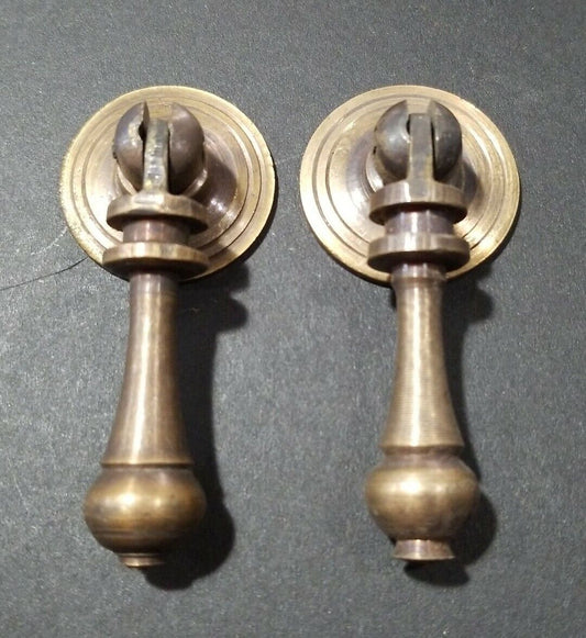 2 NICE ornate tear drop pendant brass handle pulls w. strong bolts 2-3/4"l. #H3