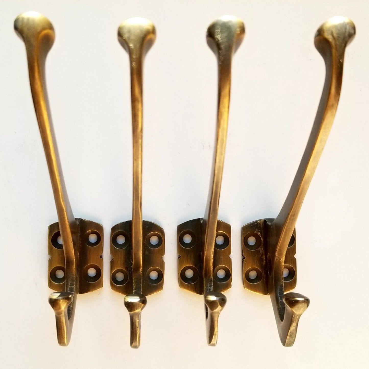 4 Arts and Crafts Mission Antique Style Coat Hat double hooks 4" brass #C7