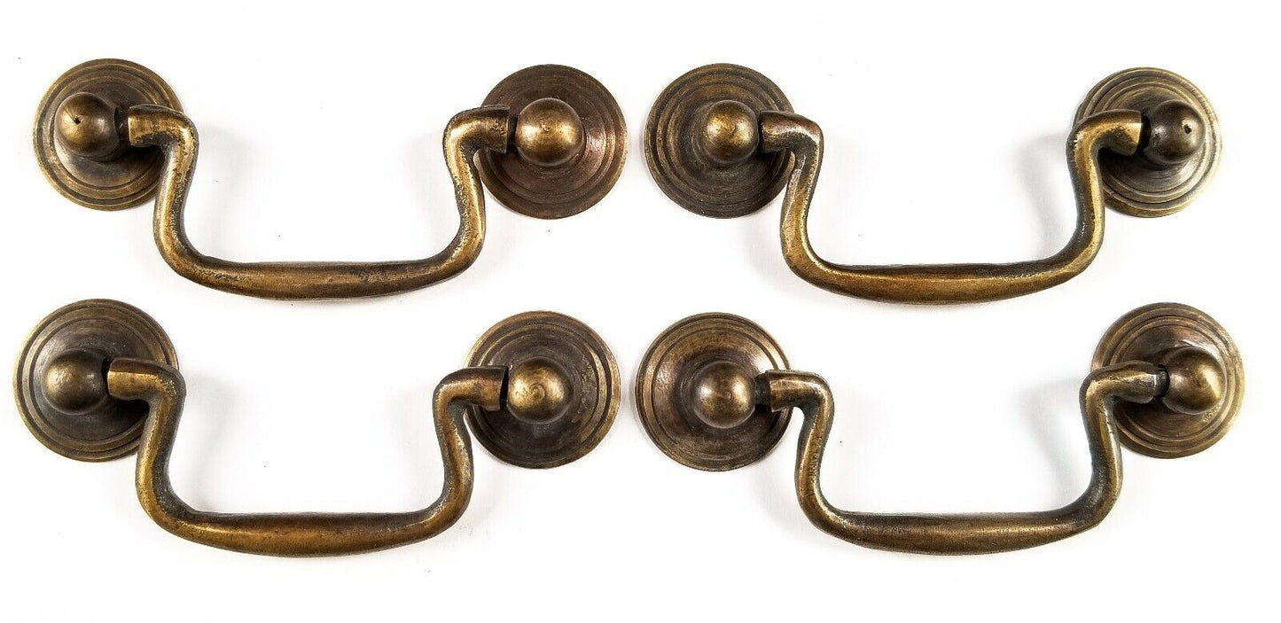 4 x Ant.Style Brass Swan Neck Bail Pull Drawer Cabinet Handles 2-3/4"cntr #H43