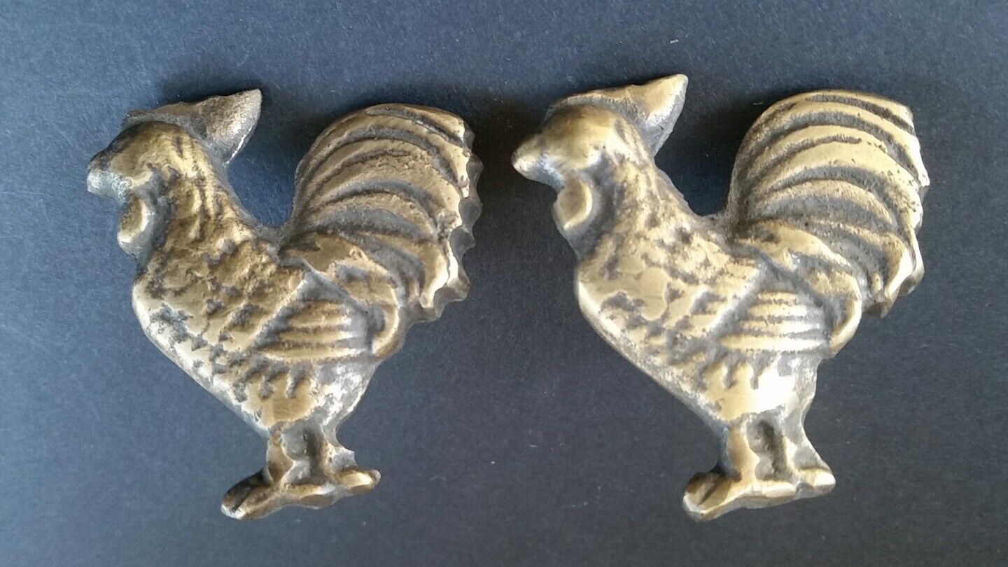 2 Rooster,Chicken Cabinet Drawer Door Knobs Pulls Solid Brass, Country #K13