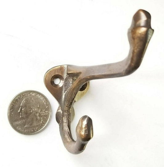 4 Antique Style solid Brass Double Hat Coat Towel Hooks School House Hook #C12