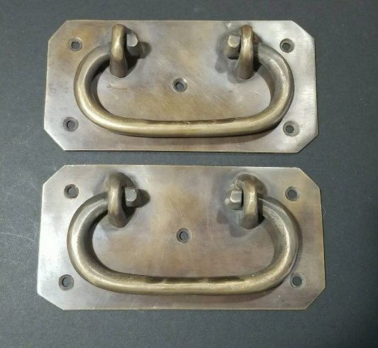 2 LARGE 6" x 3" antique style solid brass TRUNK PULL Drop Handle Trap Door #P24