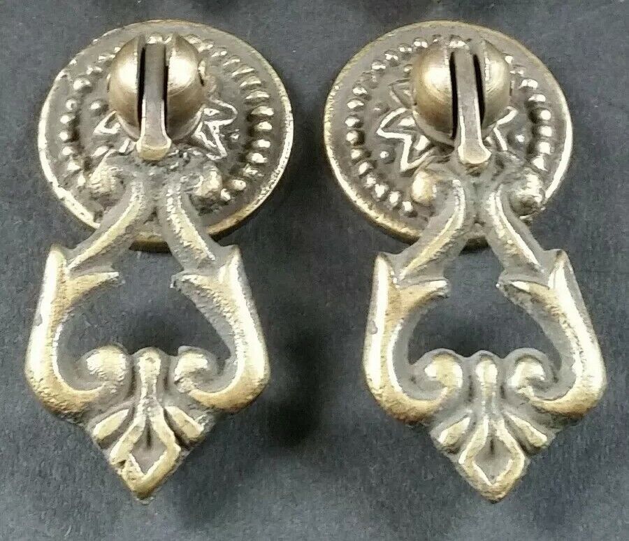 2 x Teardrop Handles Pulls Ornate Victorian Antique Style 2" with bolts  #H8