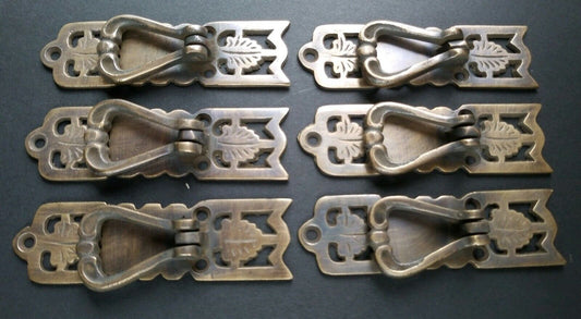 6 Ornate Leaf Victorian Style Brass pendant Handle drawer pulls 3 3/8" #H21