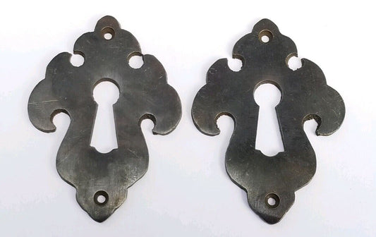 2 vintage antique brass escutcheons 2" t x 1-1/2" w, jewelry component #E22