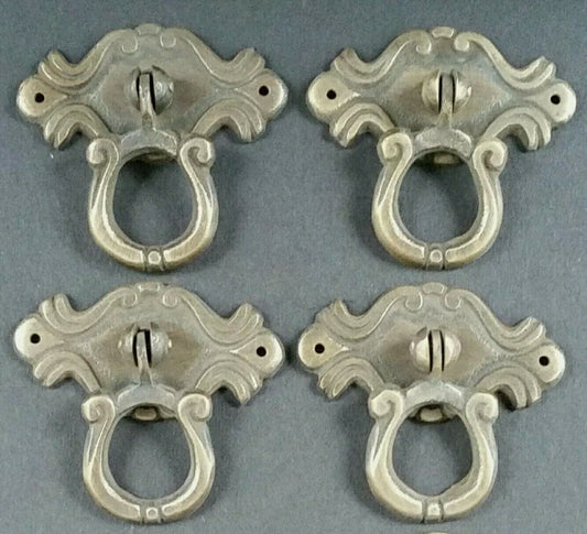 Set of 4 Ornate Victorian Antique Style Brass Ring Pull Handles 2-1/8" tall #H16