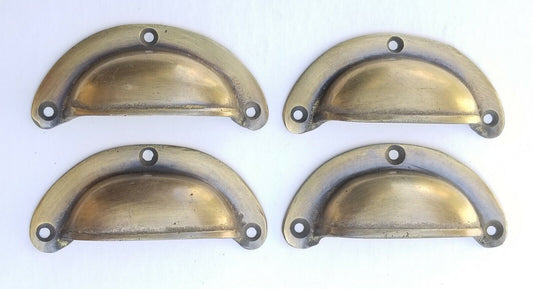 4 small Antique Bin Cup Pull Drawer Cabinet Handle Solid Brass 2-1/2"cntr. #A11
