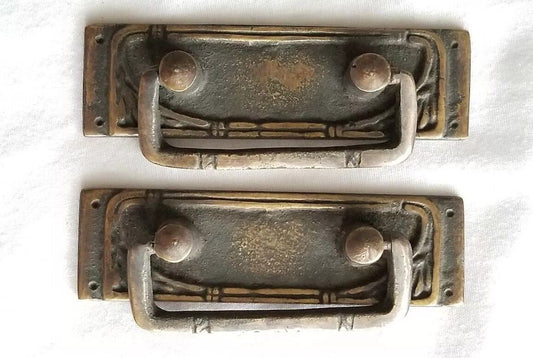 2 Vtg Antique Style French Ornate Brass Drawer Handles Pulls 3-1/4"wide #H42