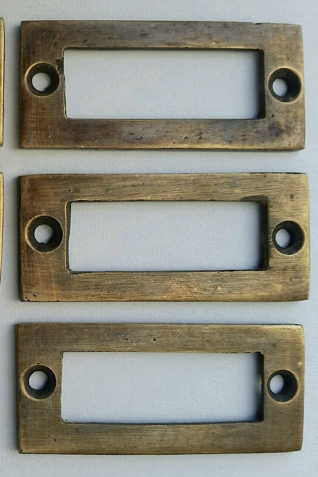 6 Antique Vtg Style Solid Brass File Card Holder Label Holder 2-3/16" x 1" #F3
