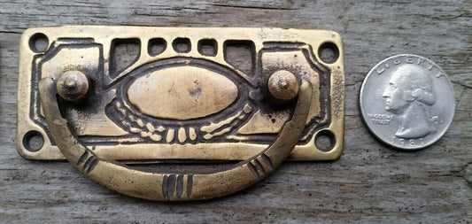 2 Arts and Crafts Antique-Style Brass Handles Pulls Hardware  3 1/8"w #H33