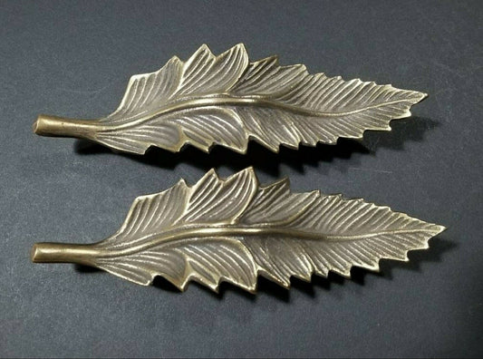 2 x brass detailed Organic Leaf Shape cabinet drawer pull handles 5-3/4" #P25