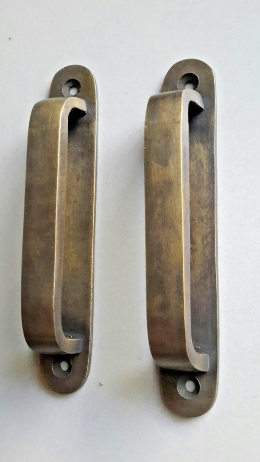 2 Ant. Style Brass Trunk Handles Drawer pulls Cabinet Chest 3-15/16"ctr  #P14