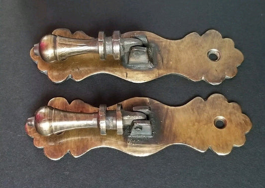 4 Ornate teardrop pendant Brass Handles drawer pulls scalloped back 3 3/4" #H41