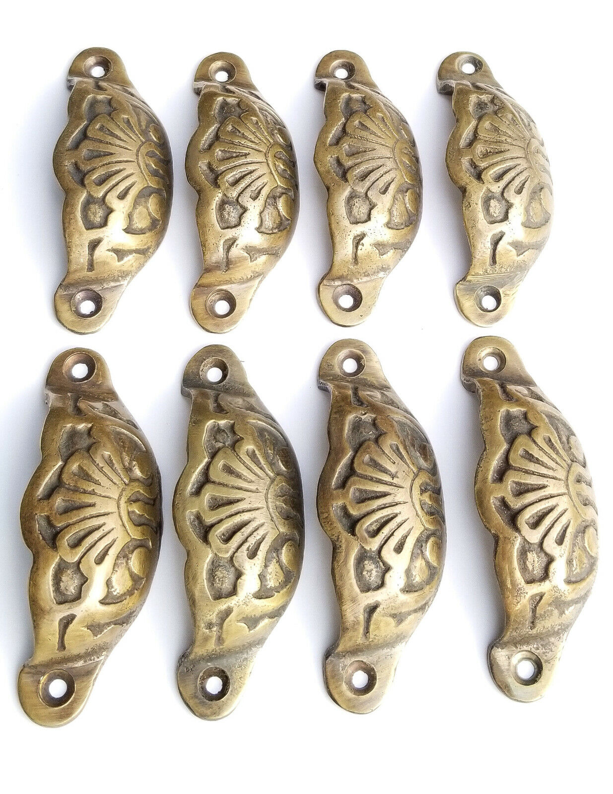 8 Apothecary Drawer Cup Pulls Handles Ant. Victorian Style solid brass 3"c. #A2