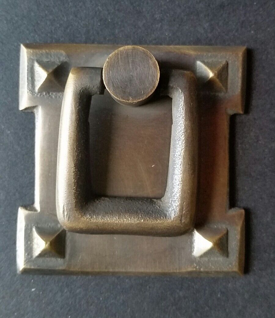 4 Square Mission Stickley Ant. Style Solid Brass Handles Ring Pulls 2 1/8" #H38