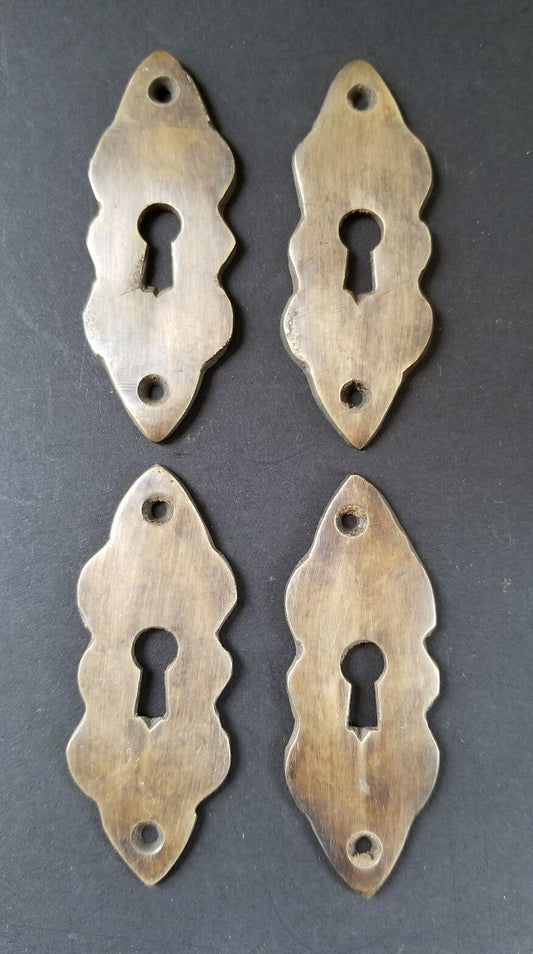 4 vintage antique brass escutcheons 2 3/4" tall x 1" wide, jewelry component #E3