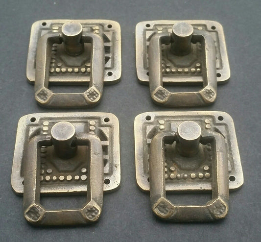 4 Arts and Crafts Mission antique style brass ring pull handles ~1-1/4" #H29
