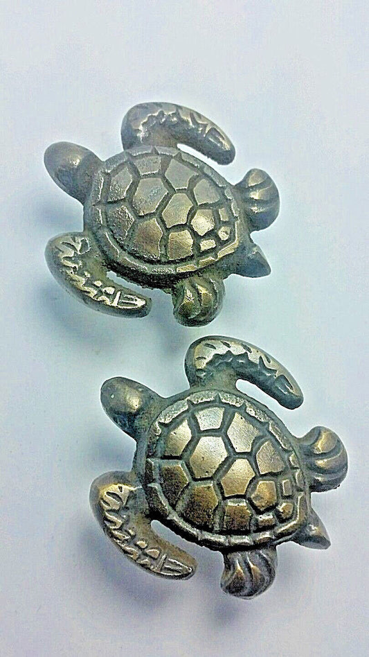 2 Sea Turtle Brass Knobs Ocean Beach Seaside Hardware 1 3/4" #K10