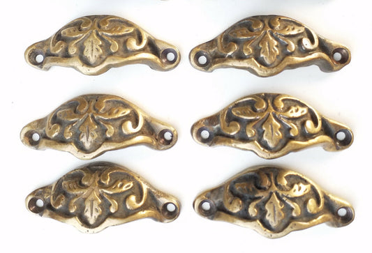 6 Ant style Brass 2-3/8"ctr Oak Leaf Apothecary Cabinet Drawer Handle Pulls #A3