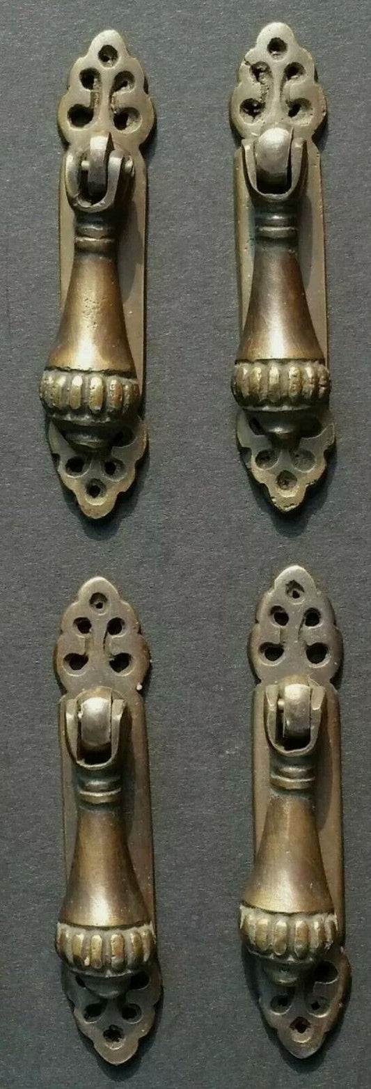 4 antique style vertical brass ornate pendant drop pull handles 2-7/8" #H6