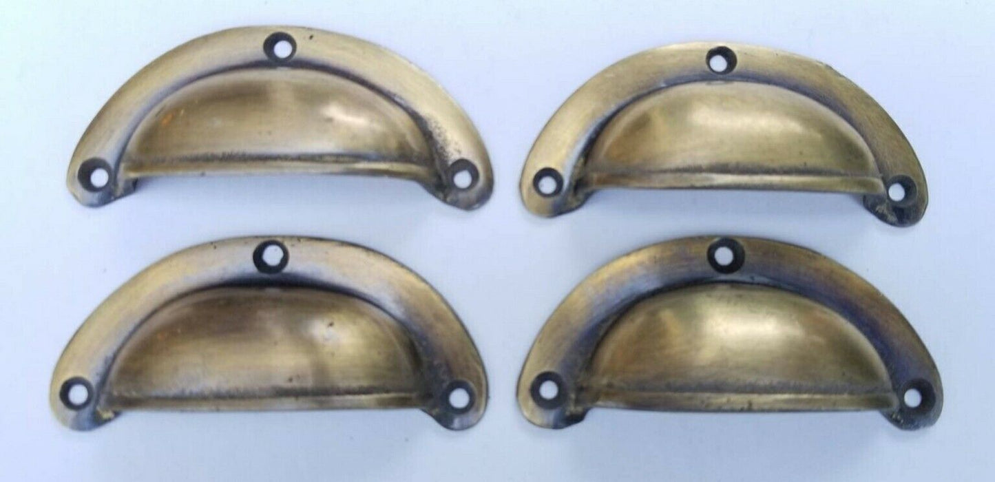 4 Sm. Ant. Style Bin Cup Pull Drawer Cabinet Handle Solid Brass 2-1/2"cntr. #A11