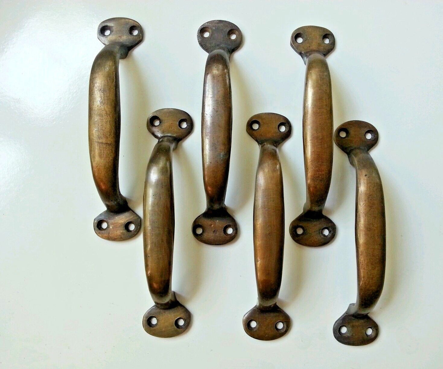 6 Solid Brass Ant. Style File Cabinet Trunk Chest Handles Pulls 5-1/2" wide #P1