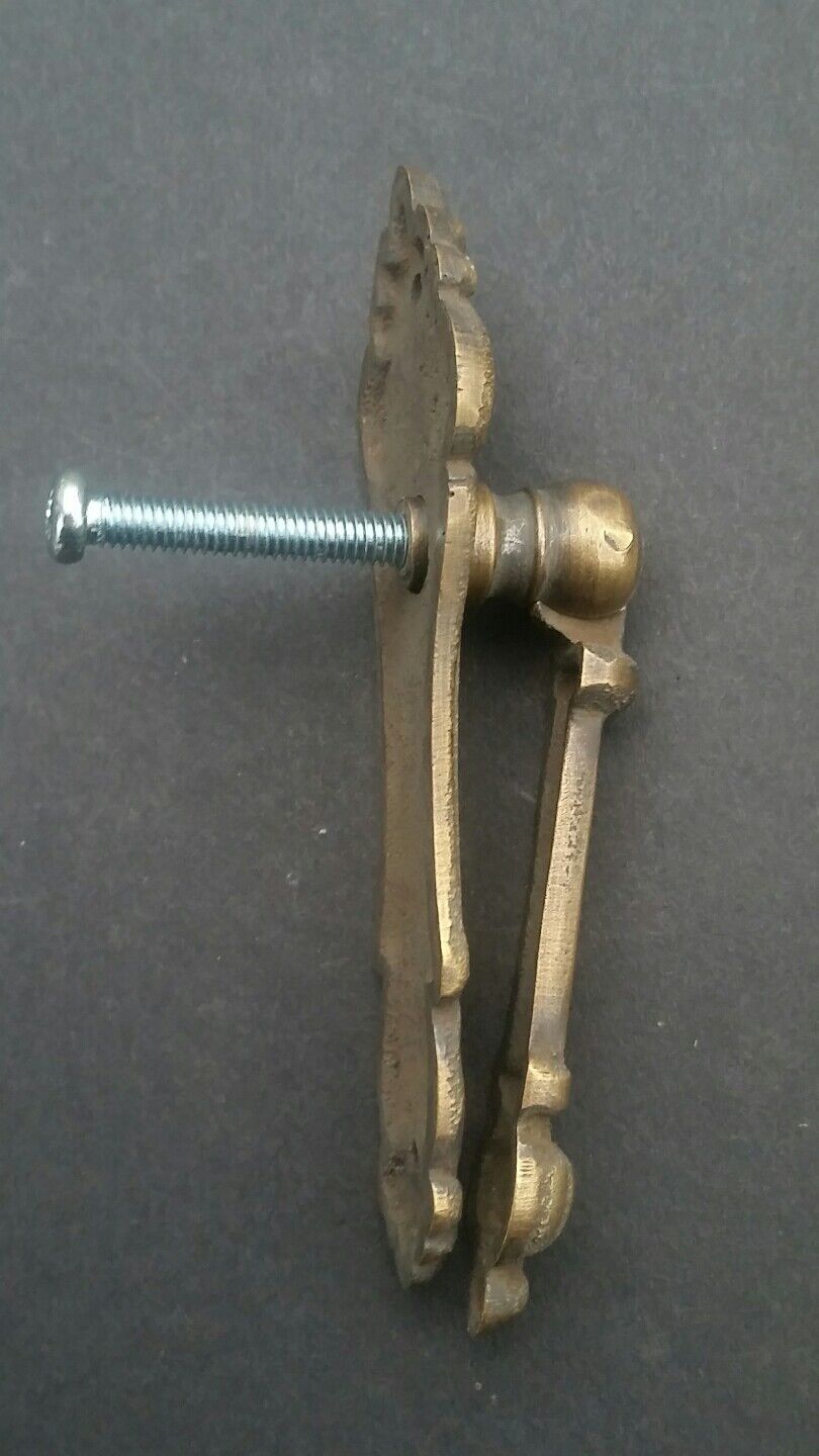 2 x Antique Style Vertical Brass Ornate Pendant Drop Pull Handles 3 1/4" #H7
