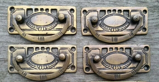 4 x Arts and Crafts antique style brass handles pulls hardware  3-1/8"w #H33