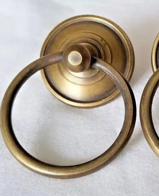 Rustic Antique Style Brass Round Ring Pull Handles 1-3/8" backplate #H45