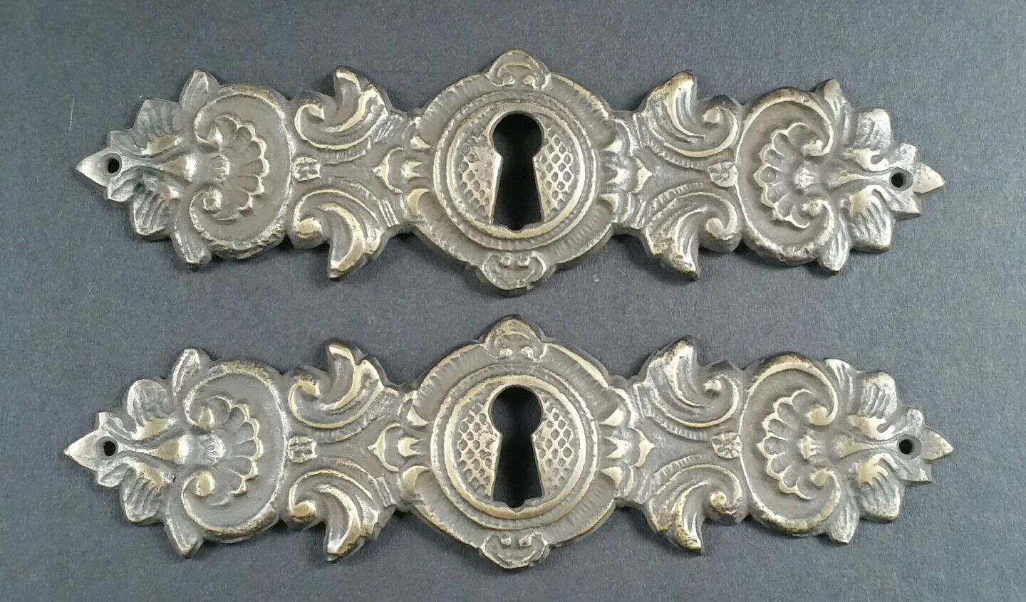 2 Vintage Antique Style Ornate French Eschutcheons Key Hole Covers 4 3/4" #E16