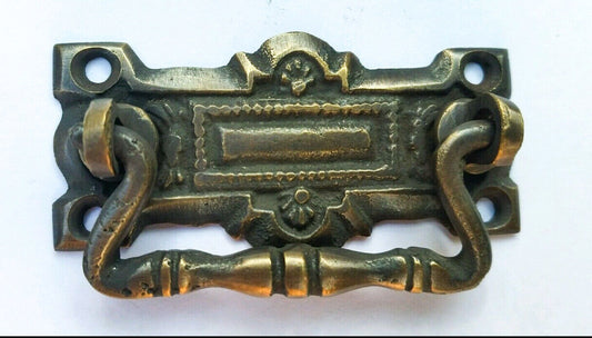 4 unique ornate Vicorian antique brass handles pulls great patina 2-5/16" #H35