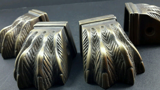 4 Antique Style Solid Brass Table Legs LION FEET FOOT CAPS ARCHITECTURAL #X8